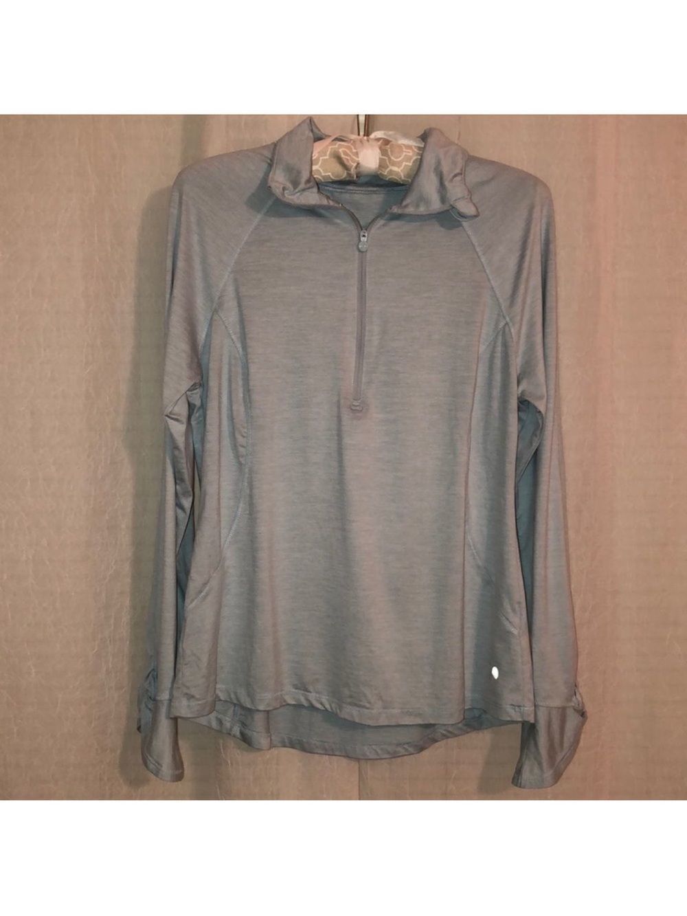 apana M Yoga Lightweight Quarter Zip Bell Sleeve with Thumb Holes Sweatshirt